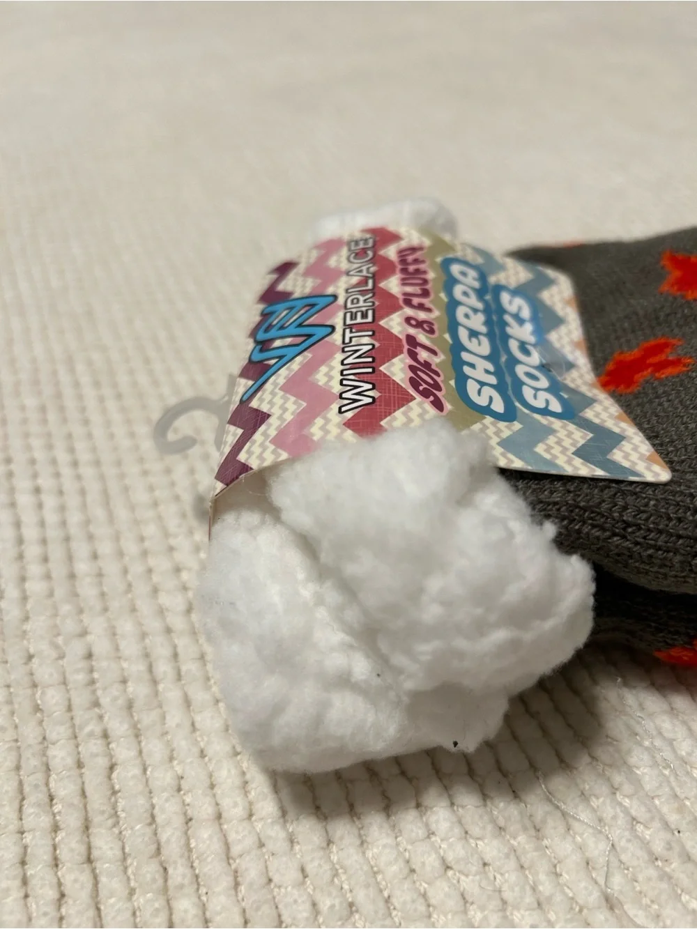 Kids Grey & White Snowman Sherpa Socks with Red Accents